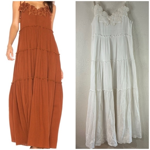 See By Chloe V-Neck Embroidered Detail Tiered Maxi Dress in White - Picture 1 of 15